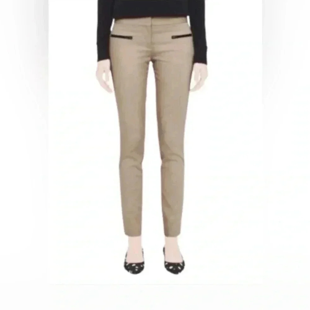 Club  Monaco Emily Khaki/Tan Leather Trim Pockets Skinny Pants Size 2